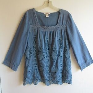 Sundance Woman's Blouse Sz PL Silk/Cotton Blend Boho/Peasant/lace